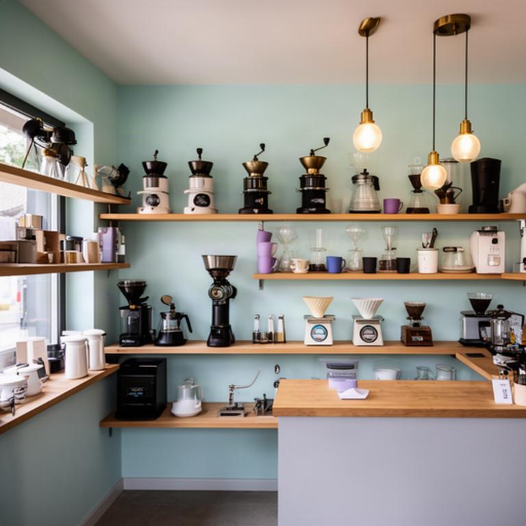 Kleines Ladenlokal in Landquart mit Mühlen, Kannen und Kaffeewerkzeugen im Regal