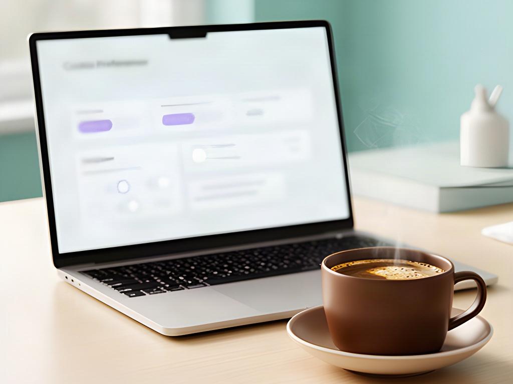 Browserfenster mit Cookie-Einstellungen neben einer frisch zubereiteten Tasse Kaffee