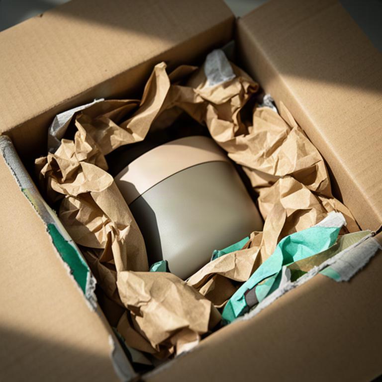 Recycelte Kartons und Papierpolster beim plastikfreien Verpacken von Kaffeezubehör
