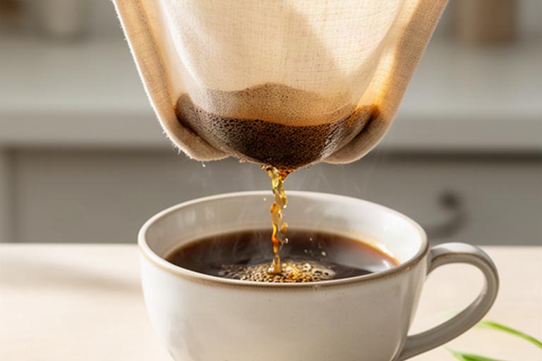 Wiederverwendbarer Bio-Baumwollfilter über einer Keramiktasse